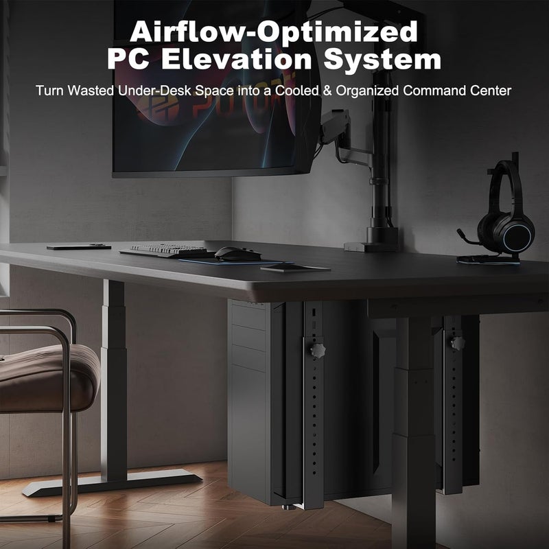 PUTORSEN Under Desk PC Mount for Mid/Mini-Tower Cases - Vertical/Horizontal CPU Holder up to 77 lbs, Space-Saving Computer Rack for ATX/Micro-ATX/Mini-ITX (Black) - Image 2